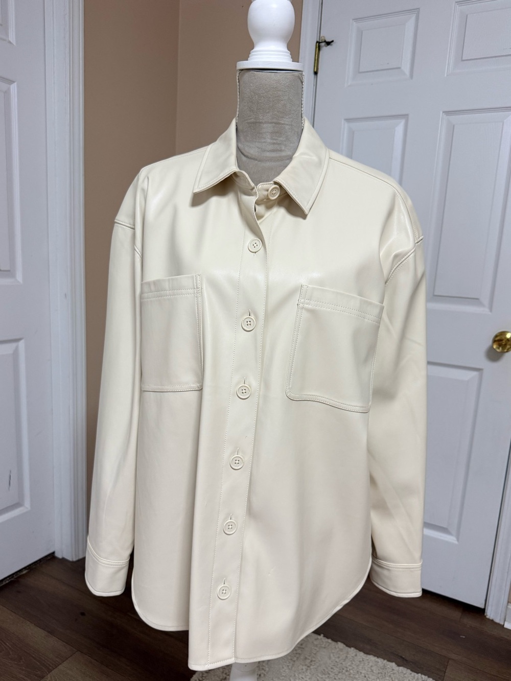 American Eagle oversized ivory color Faux Leather Shacket Size Large